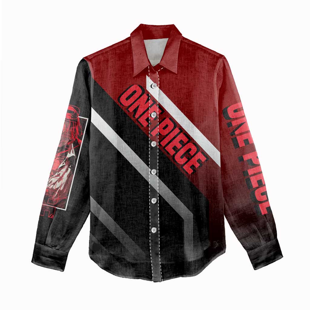 Shanks One Piece Women Casual Shirt with Red-Haired Captain Pose and Bold Pirate Design - The Mazicc