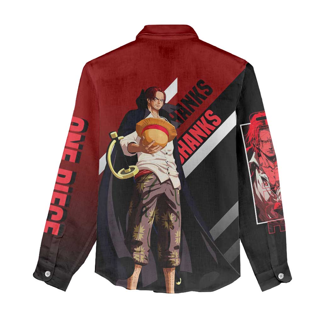 Shanks One Piece Women Casual Shirt with Red-Haired Captain Pose and Bold Pirate Design - The Mazicc