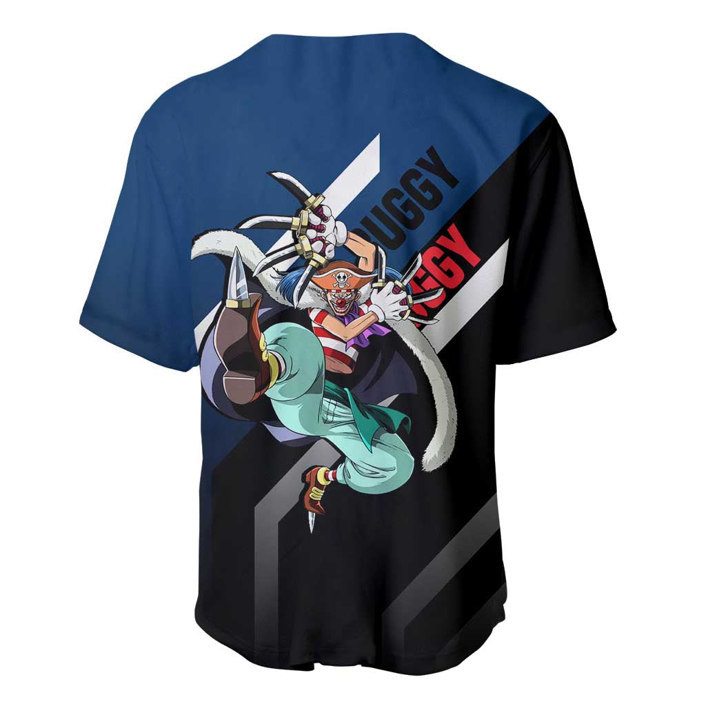 Buggy One Piece Baseball Jersey with Clown Pirate Pose and Colorful Bold Design - The Mazicc