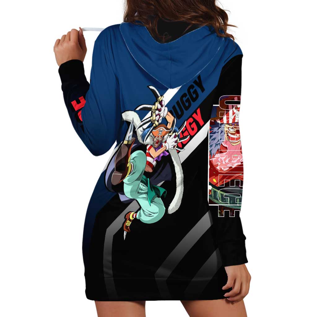 Buggy One Piece Hoodie Dress with Clown Pirate Pose and Colorful Bold Design - The Mazicc