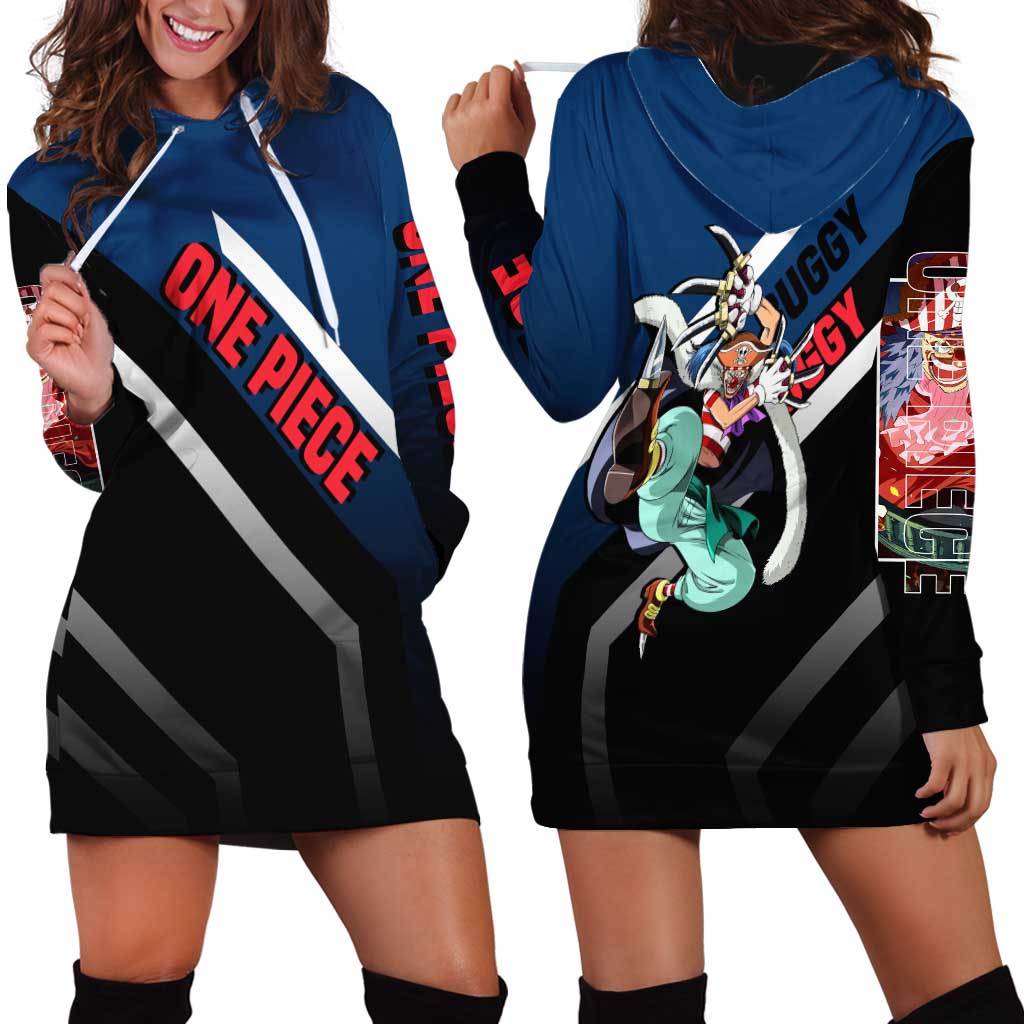 Buggy One Piece Hoodie Dress with Clown Pirate Pose and Colorful Bold Design - The Mazicc
