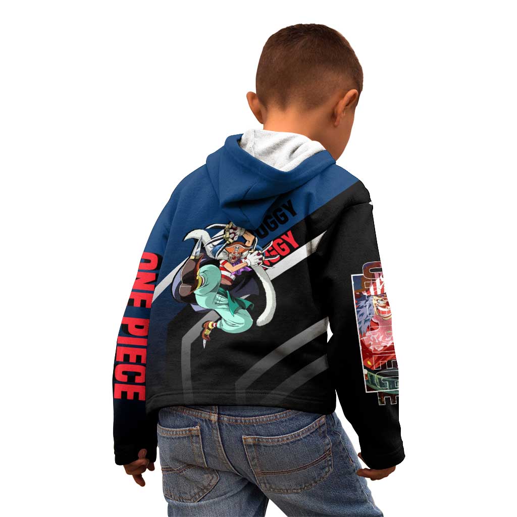 Buggy One Piece Kid Hoodie with Clown Pirate Pose and Colorful Bold Design - The Mazicc
