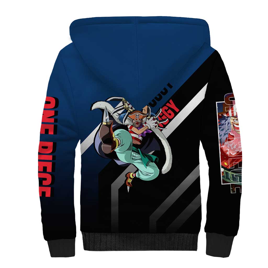 Buggy One Piece Sherpa Hoodie with Clown Pirate Pose and Colorful Bold Design - The Mazicc