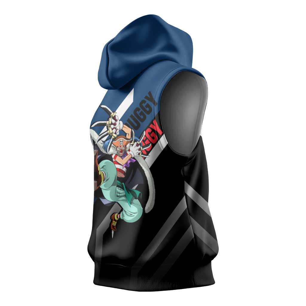 Buggy One Piece Sleeveless Hoodie with Clown Pirate Pose and Colorful Bold Design - The Mazicc