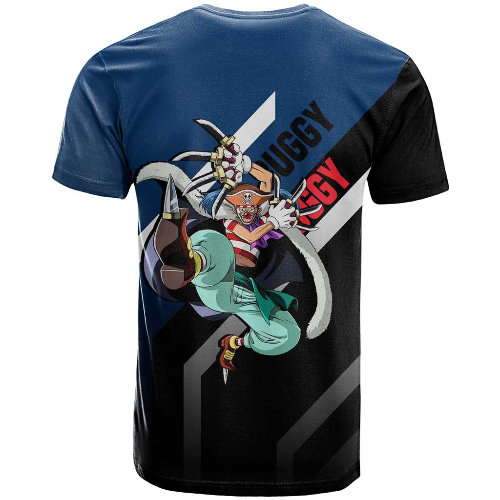 Buggy One Piece T Shirt with Clown Pirate Pose and Colorful Bold Design - The Mazicc