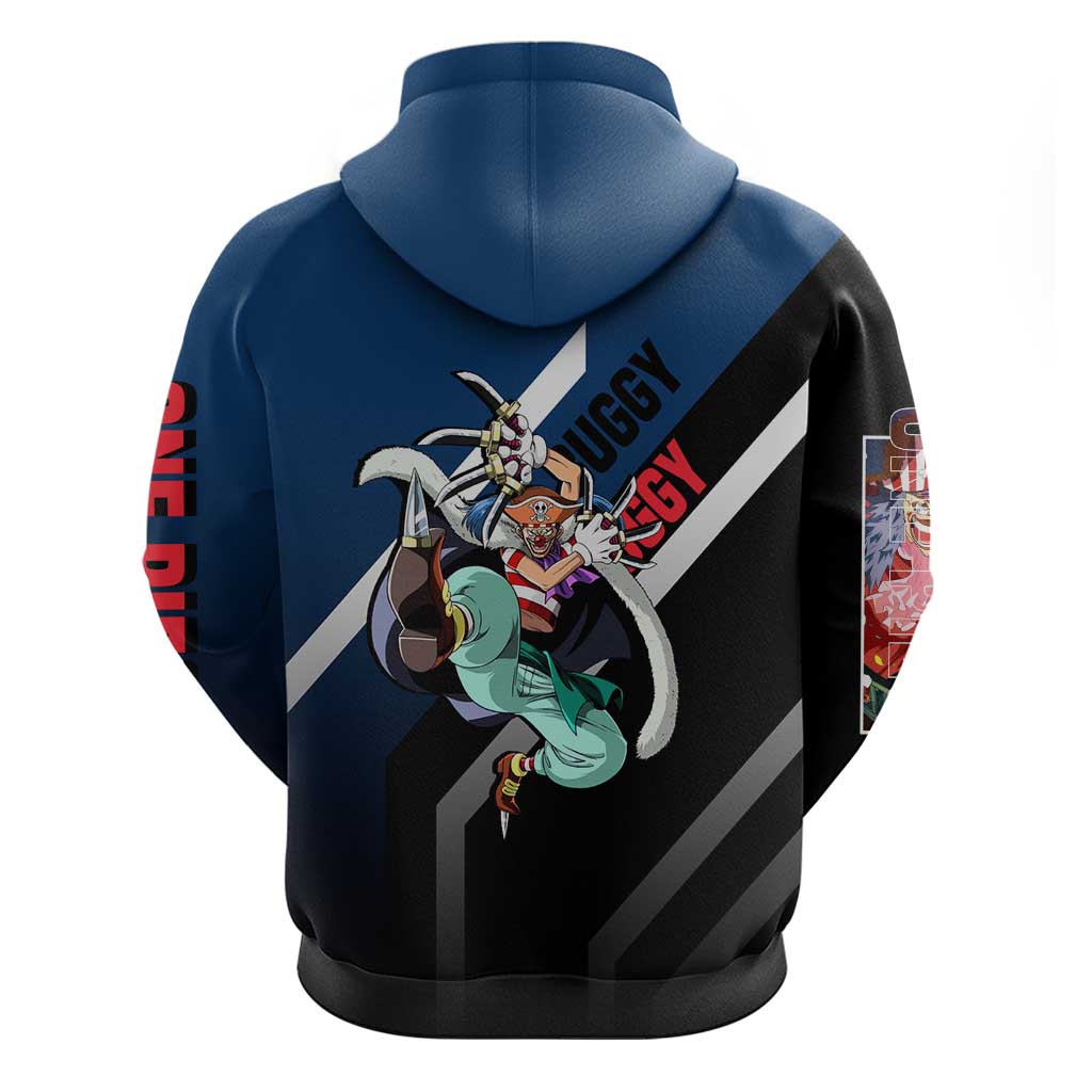Buggy One Piece Zip Hoodie with Clown Pirate Pose and Colorful Bold Design - The Mazicc