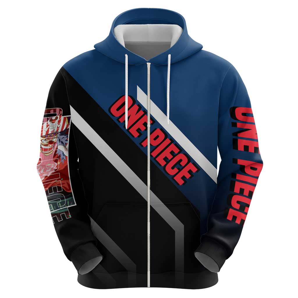 Buggy One Piece Zip Hoodie with Clown Pirate Pose and Colorful Bold Design - The Mazicc