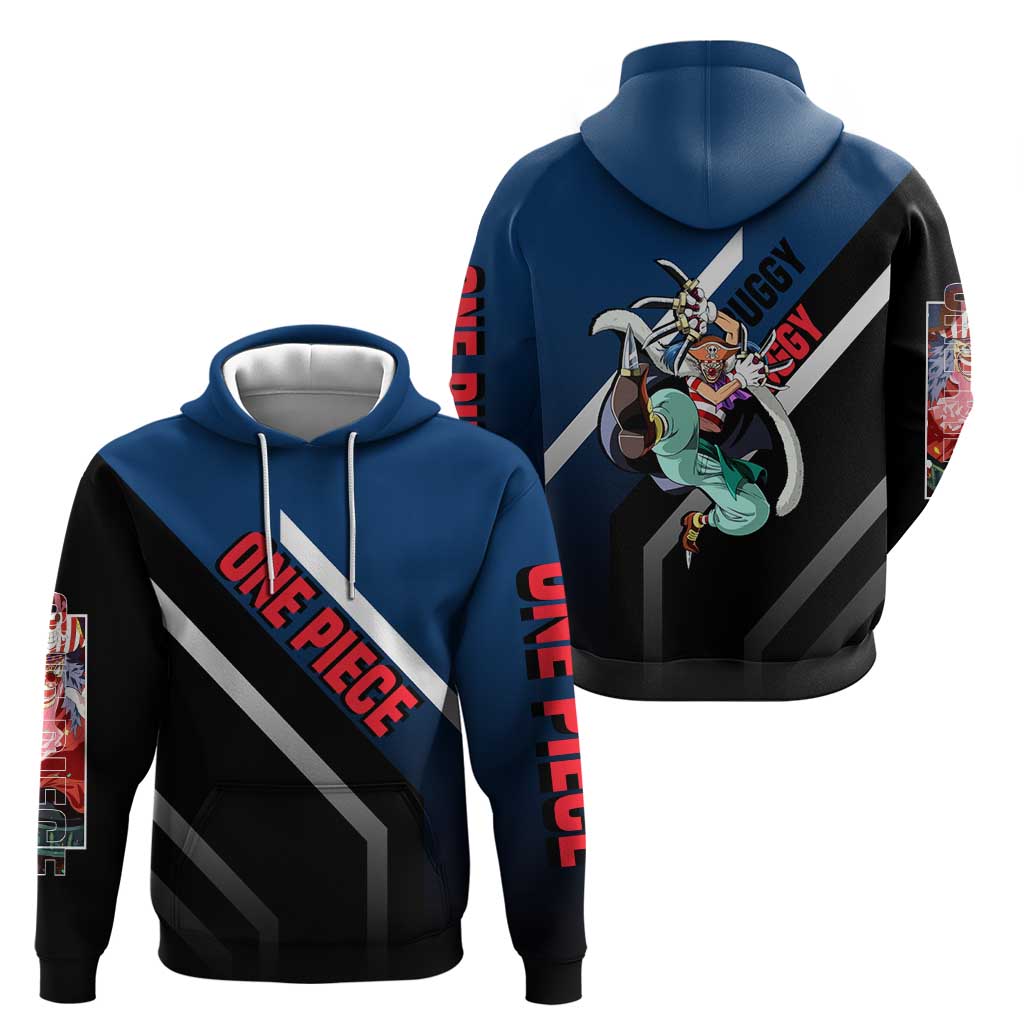 Buggy One Piece Zip Hoodie with Clown Pirate Pose and Colorful Bold Design - The Mazicc