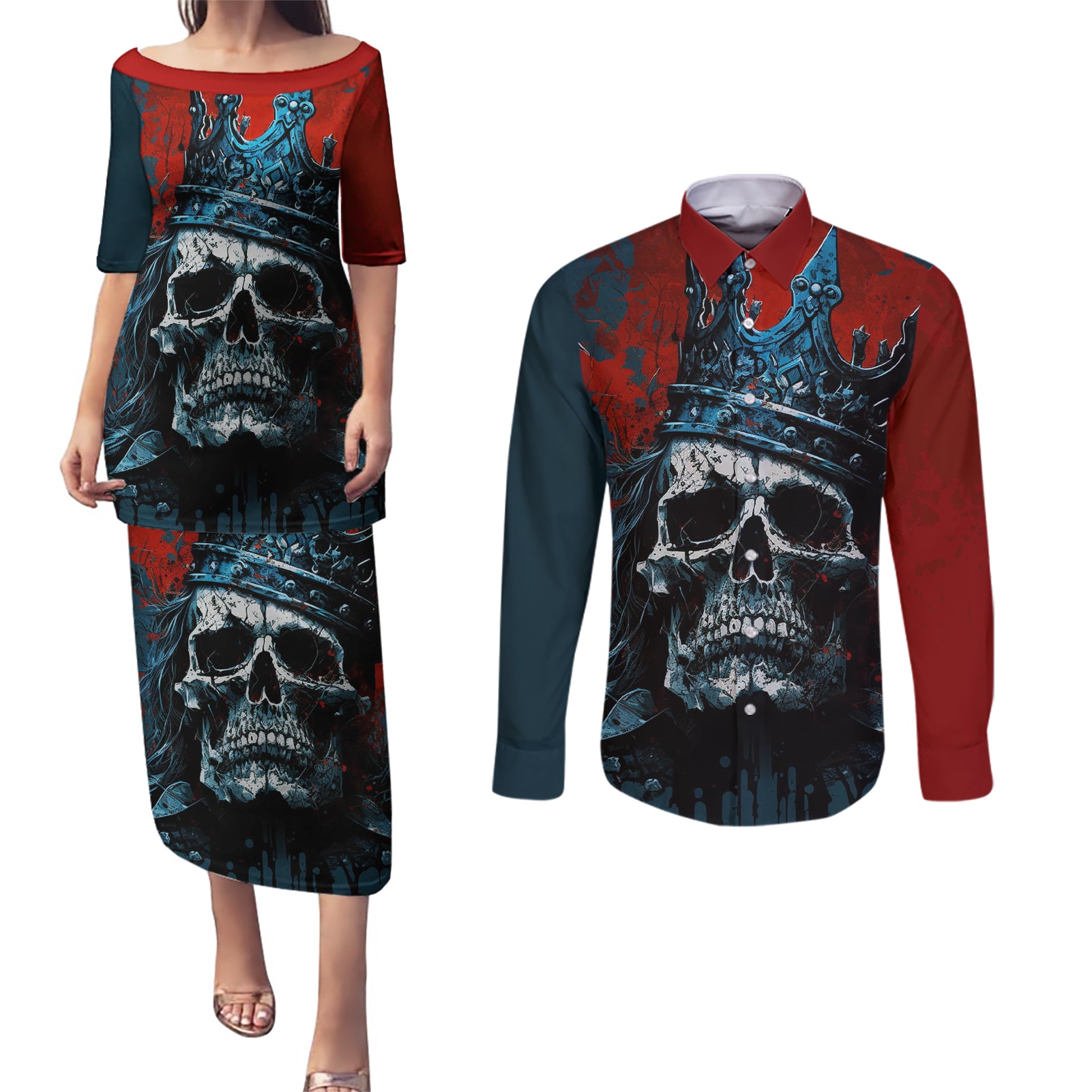 skull-king-couples-matching-puletasi-dress-and-long-sleeve-button-shirts-the-time-is-always-right-to-do-what-is-right