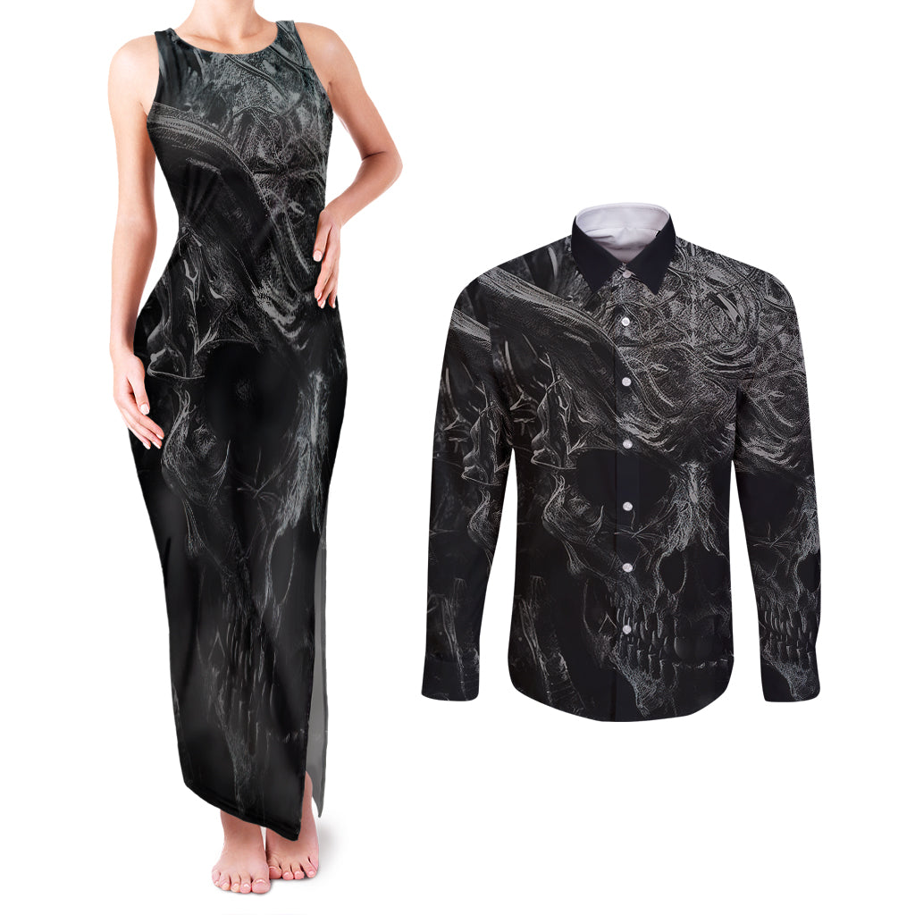 horror-skull-couples-matching-tank-maxi-dress-and-long-sleeve-button-shirts-of-course-im-going-to-hell-im-just-here-to-pick-you-up