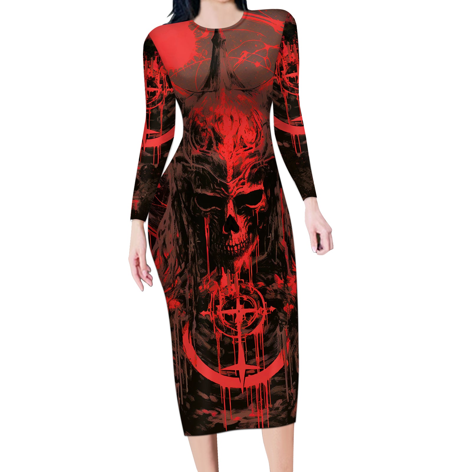 demon-skull-long-sleeve-bodycon-dress-welcome-to-hell