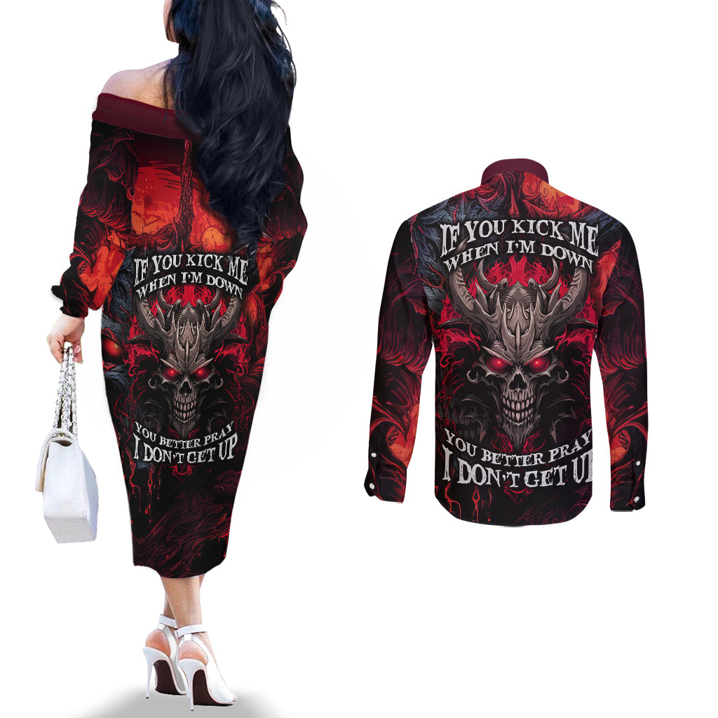 demon-skull-couples-matching-off-the-shoulder-long-sleeve-dress-and-long-sleeve-button-shirts-you-better-pray-i-dont-get-up
