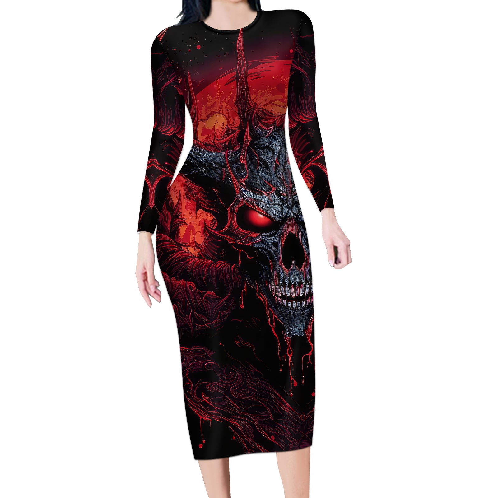 demon-skull-long-sleeve-bodycon-dress-you-better-pray-i-dont-get-up