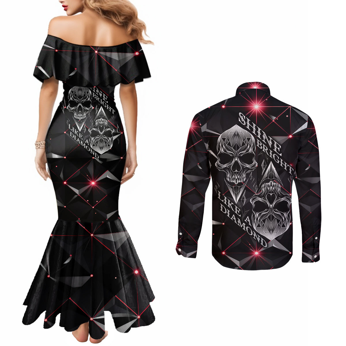 diamond-skull-couples-matching-mermaid-dress-and-long-sleeve-button-shirts-shine-bright-like-diamond