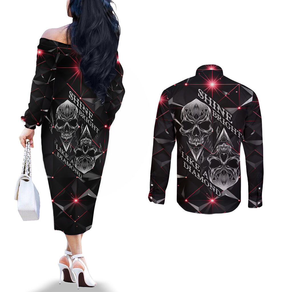 diamond-skull-couples-matching-off-the-shoulder-long-sleeve-dress-and-long-sleeve-button-shirts-shine-bright-like-diamond