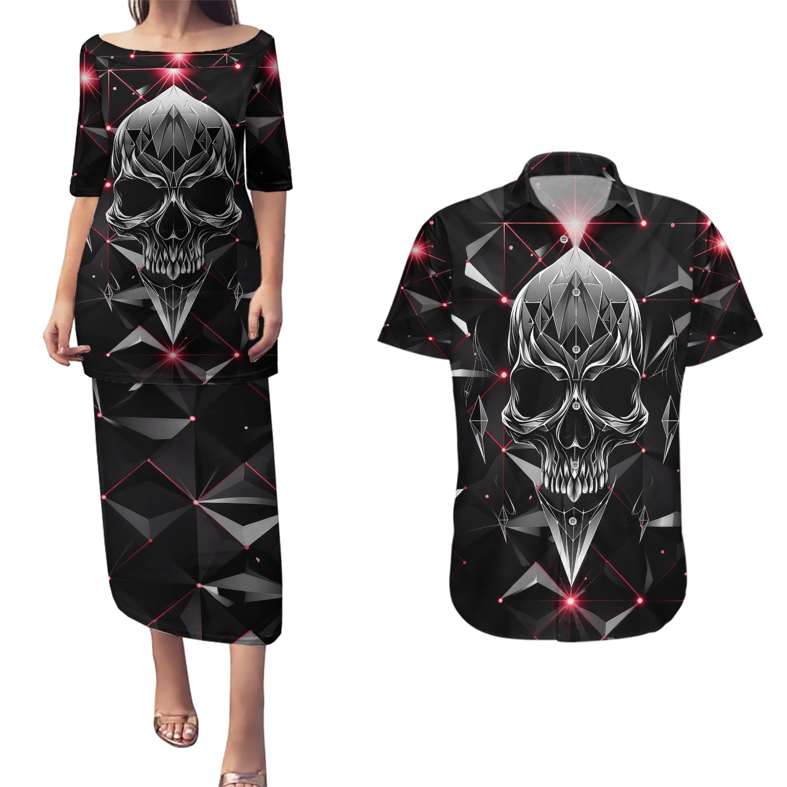 diamond-skull-couples-matching-puletasi-dress-and-hawaiian-shirt-shine-bright-like-diamond