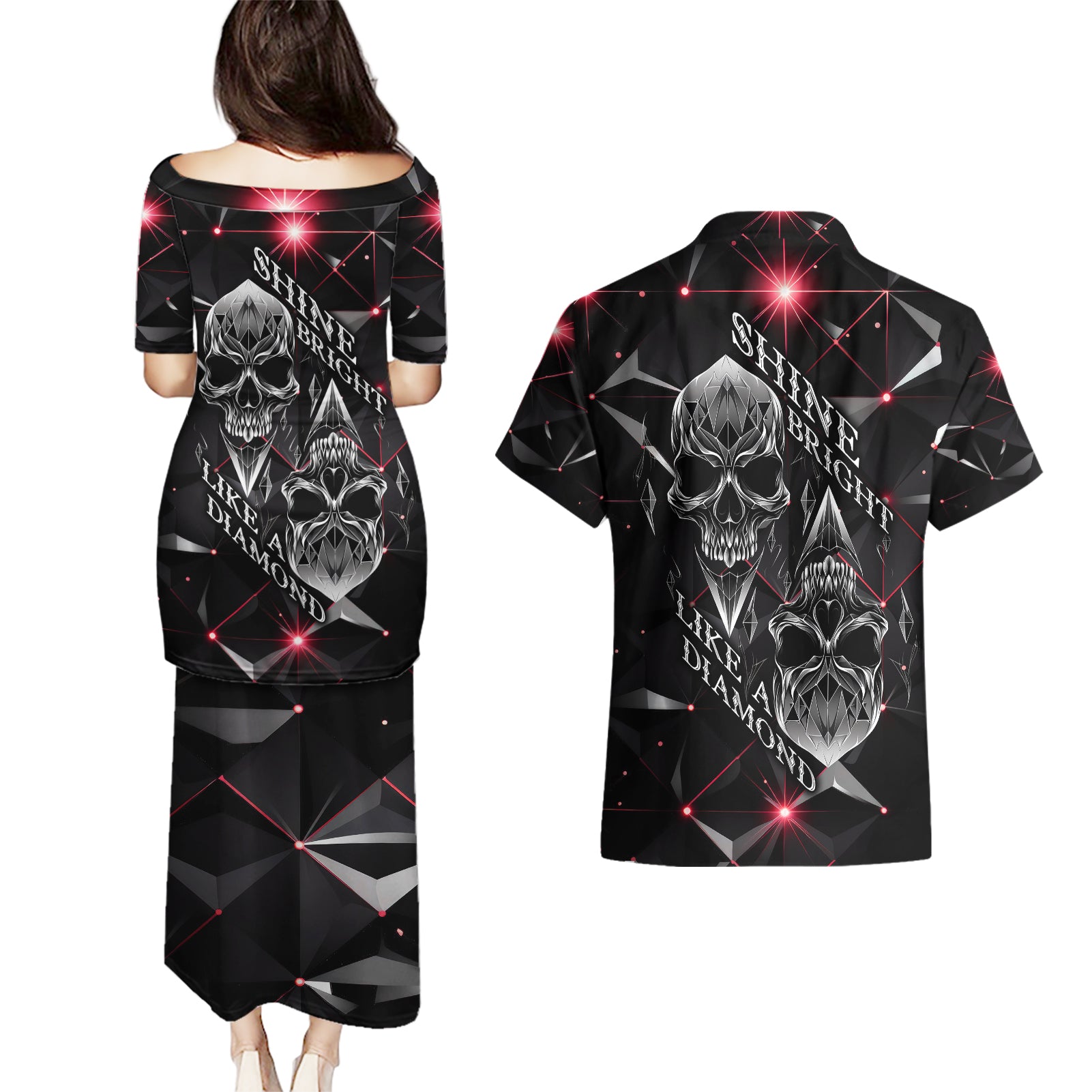 diamond-skull-couples-matching-puletasi-dress-and-hawaiian-shirt-shine-bright-like-diamond
