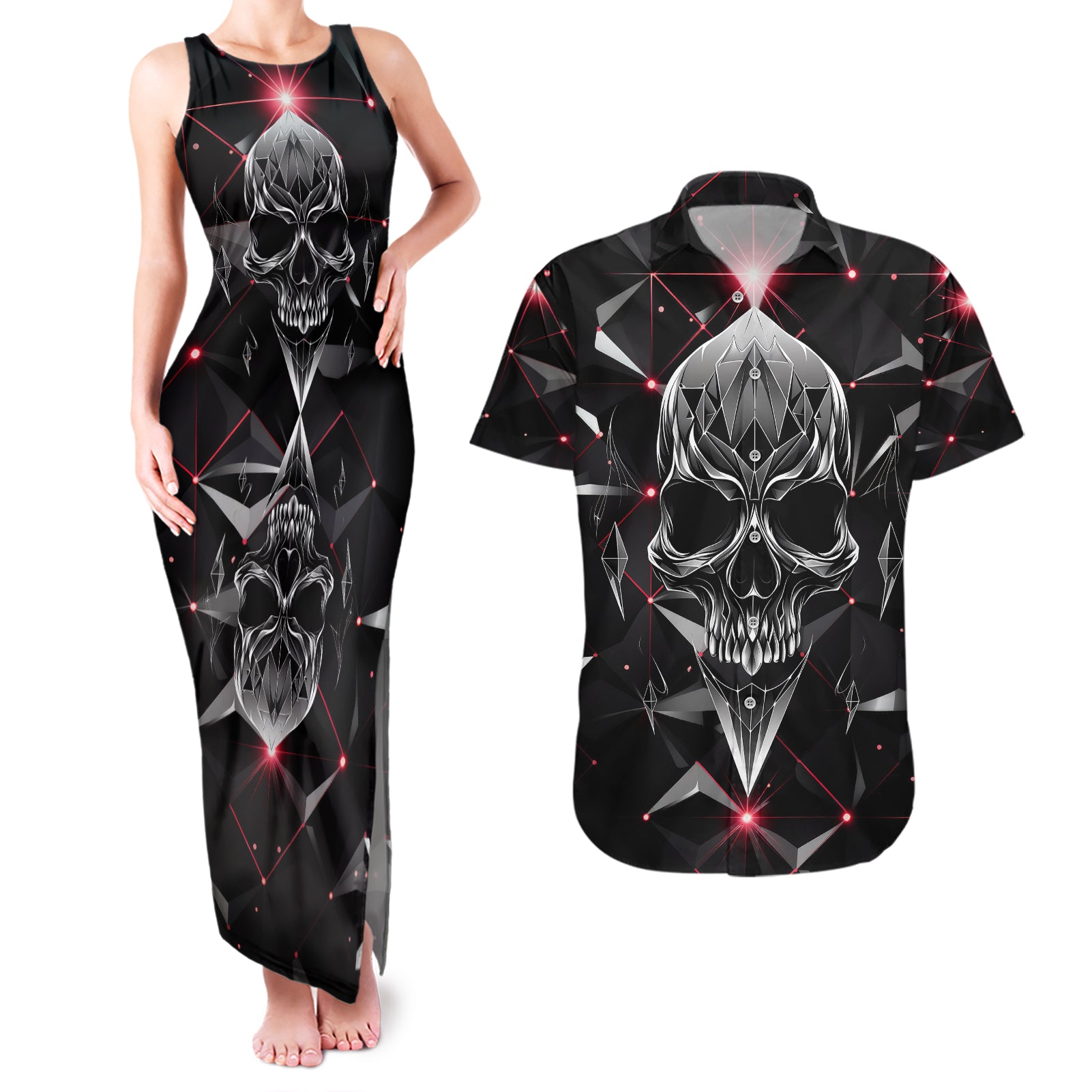 diamond-skull-couples-matching-tank-maxi-dress-and-hawaiian-shirt-shine-bright-like-diamond