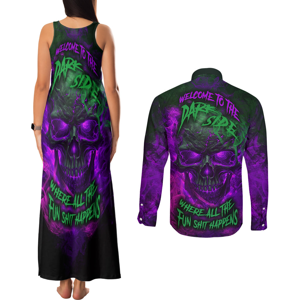 horor-skull-couples-matching-tank-maxi-dress-and-long-sleeve-button-shirts-welcome-to-the-dark-side