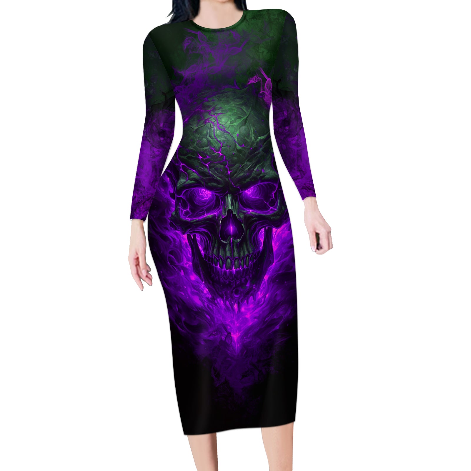 horor-skull-long-sleeve-bodycon-dress-welcome-to-the-dark-side