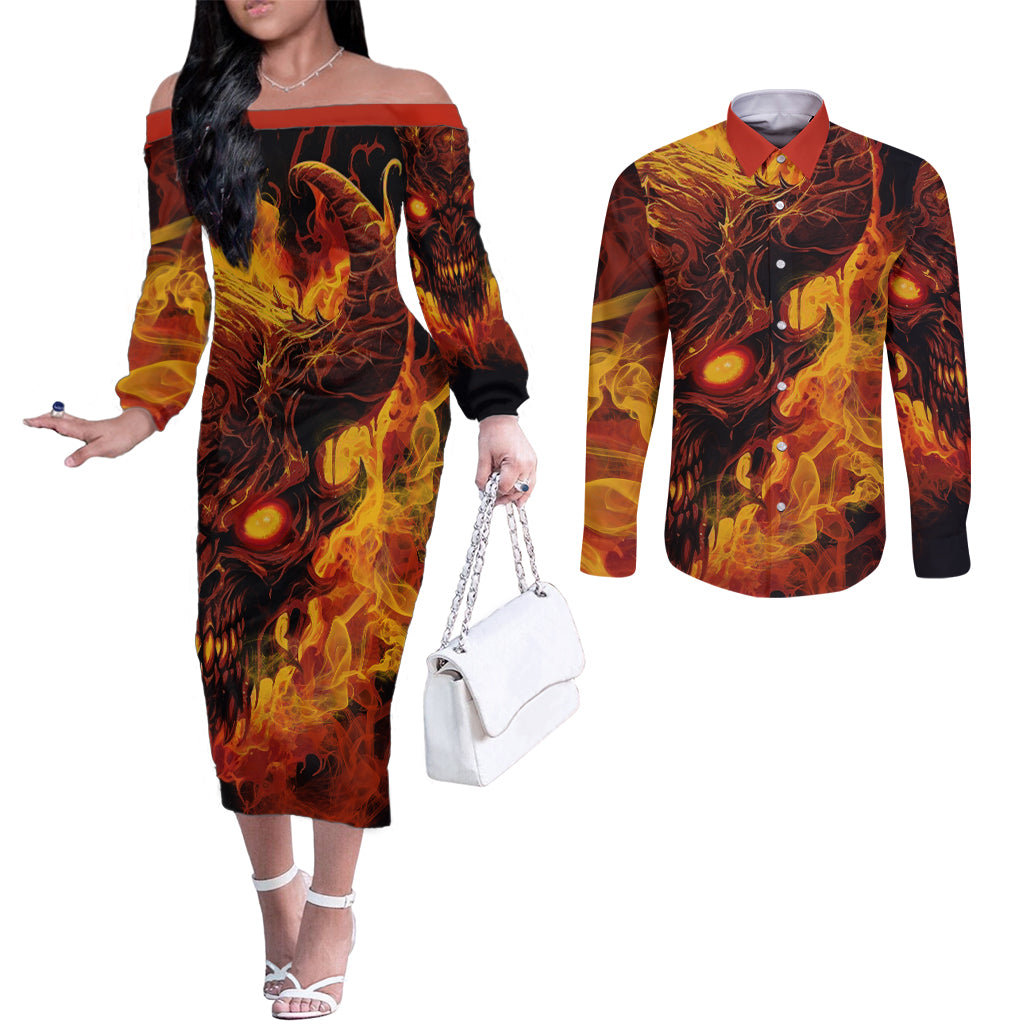 fire-skull-couples-matching-off-the-shoulder-long-sleeve-dress-and-long-sleeve-button-shirts-you-inspire-my-inner-serial-killed