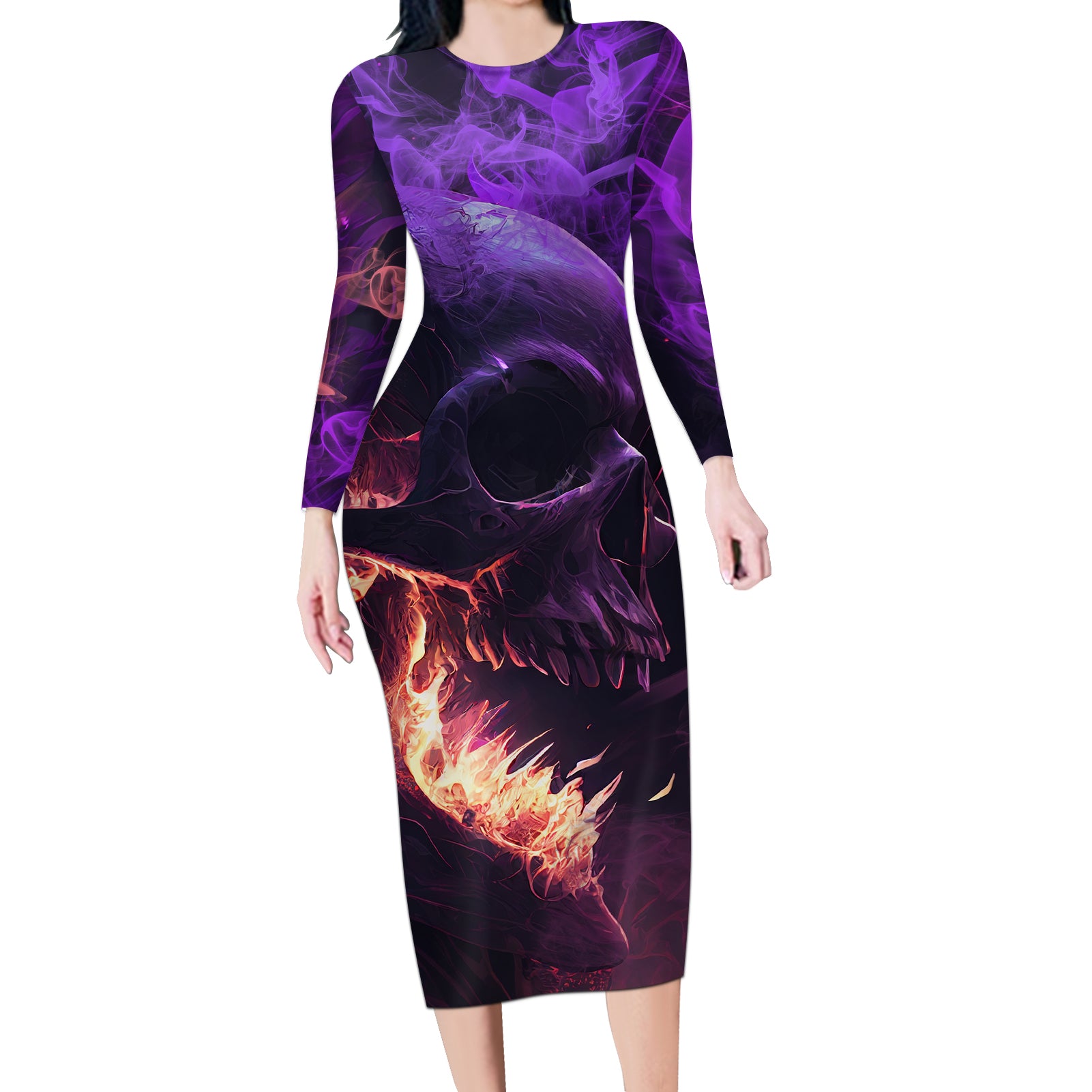 fire-skull-long-sleeve-bodycon-dress-the-only-thing-that-can-stop-me-is-me