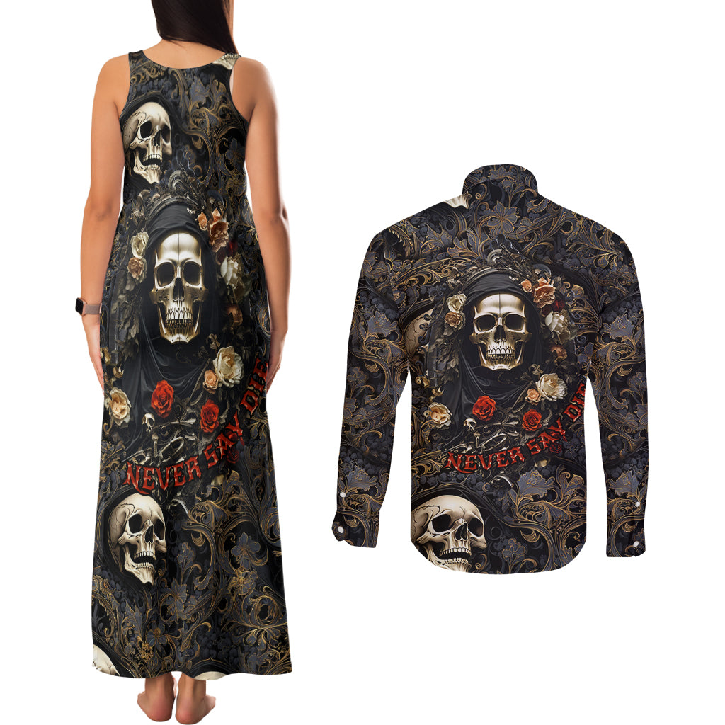 skull-roses-couples-matching-tank-maxi-dress-and-long-sleeve-button-shirts-never-say-die