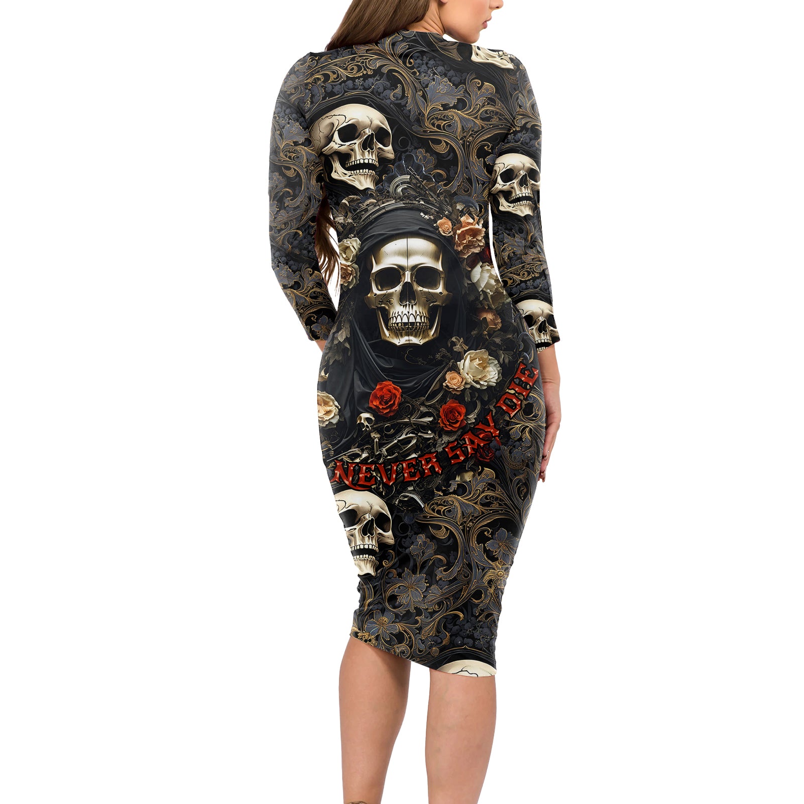 skull-roses-long-sleeve-bodycon-dress-never-say-die