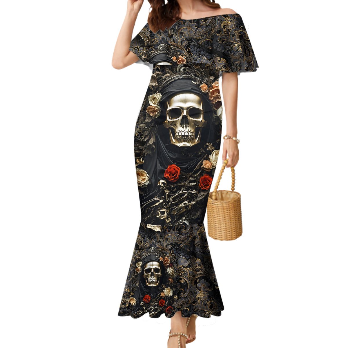 skull-roses-mermaid-dress-never-say-die