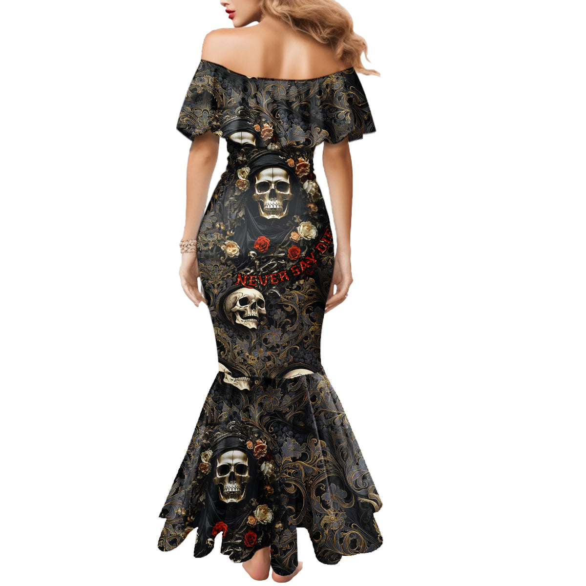 skull-roses-mermaid-dress-never-say-die