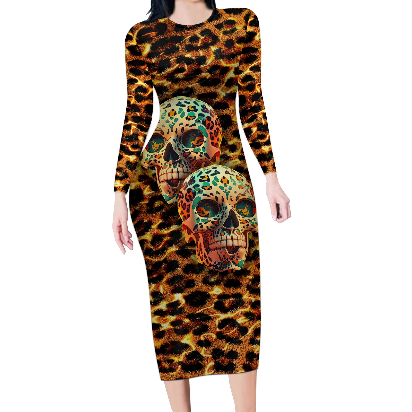 leopard-skull-long-sleeve-bodycon-dress-dead-inside