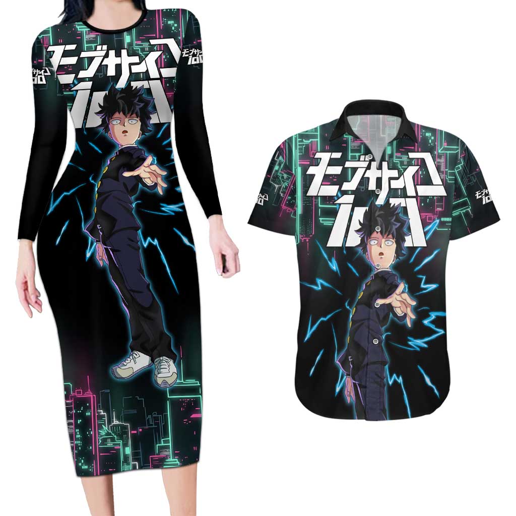 Ritsu Kageyama - Mob Psycho 100 Couples Matching Long Sleeve Bodycon Dress and Hawaiian Shirt Anime Style