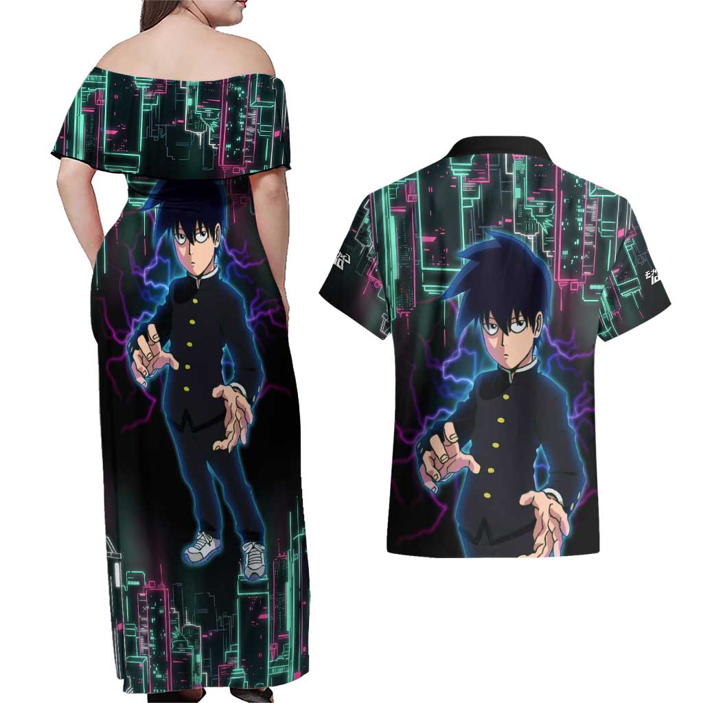 Ritsu Kageyama - Mob Psycho 100 Couples Matching Off Shoulder Maxi Dress and Hawaiian Shirt Anime Style