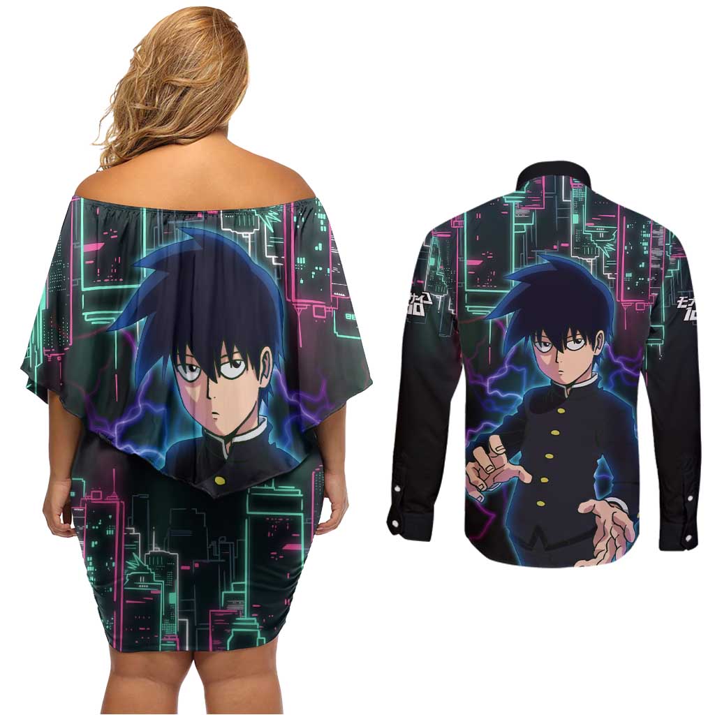 Ritsu Kageyama - Mob Psycho 100 Couples Matching Off Shoulder Short Dress and Long Sleeve Button Shirt Anime Style
