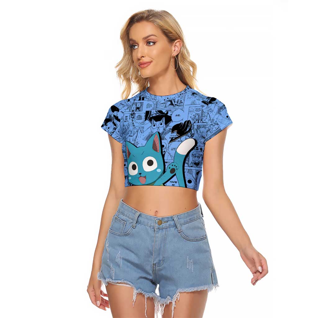 Happy - Fairy Tail Raglan Cropped T Shirt Anime Mix Manga Style