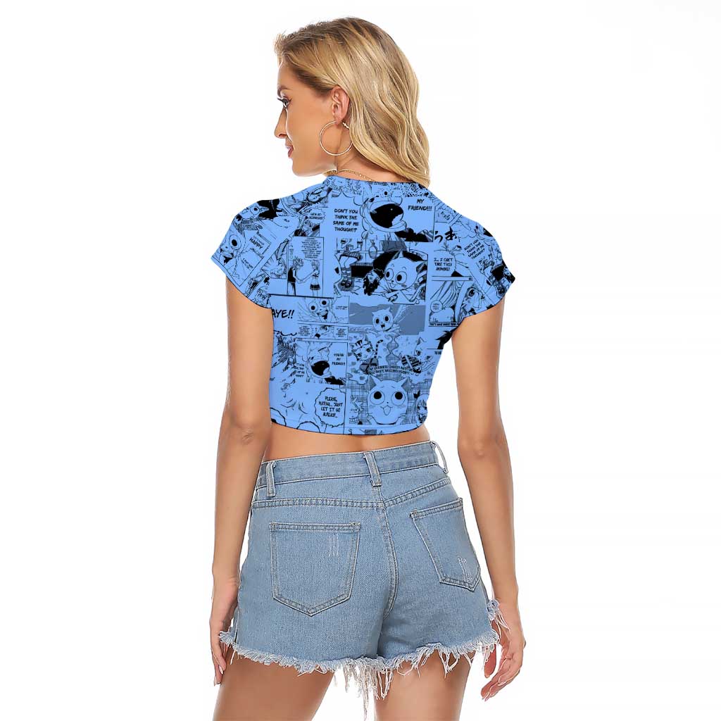 Happy - Fairy Tail Raglan Cropped T Shirt Anime Mix Manga Style