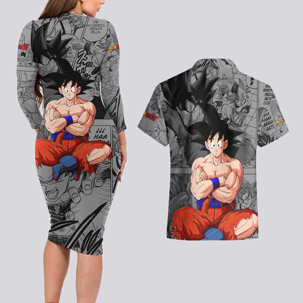 Goku - Dragon Ball Couples Matching Long Sleeve Bodycon Dress and Hawaiian Shirt Anime Mix Manga Style