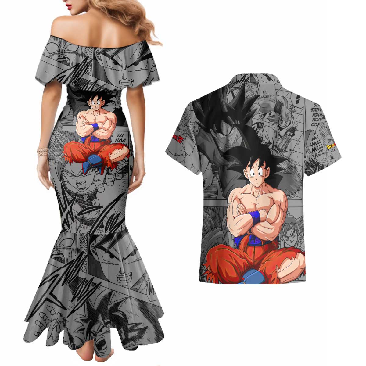 Goku - Dragon Ball Couples Matching Mermaid Dress and Hawaiian Shirt Anime Mix Manga Style