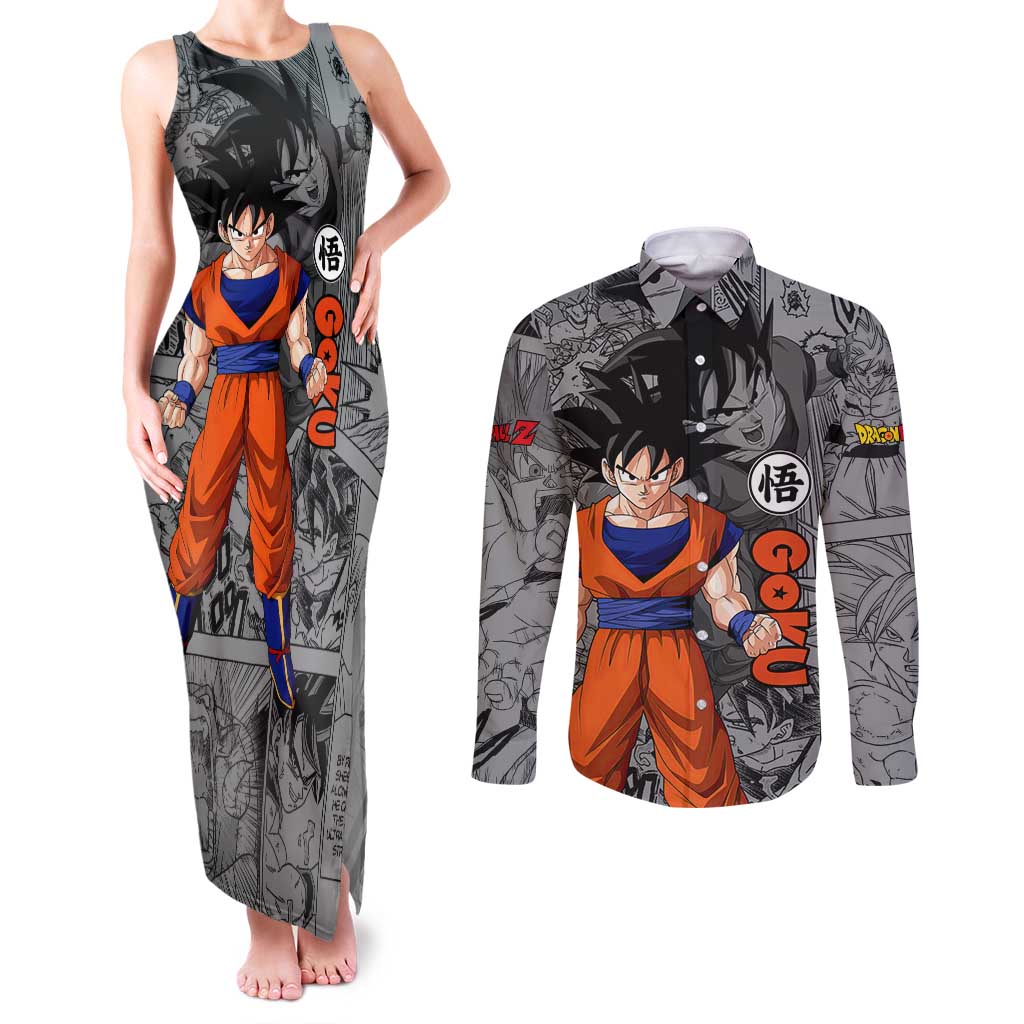 Goku - Dragon Ball Couples Matching Tank Maxi Dress and Long Sleeve Button Shirt Anime Mix Manga Style