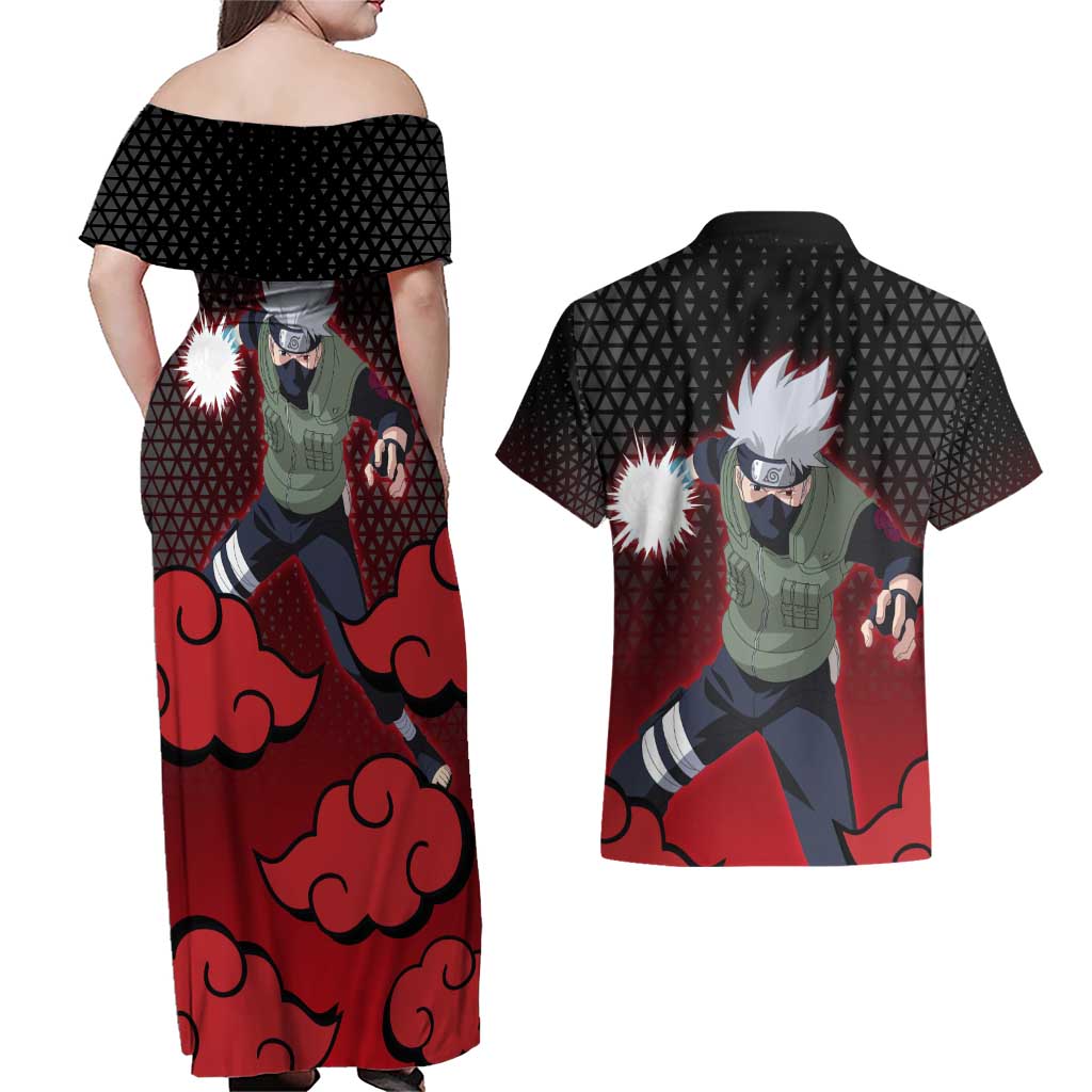 Hatake Kakashi - Naruto Couples Matching Off Shoulder Maxi Dress and Hawaiian Shirt Anime Style