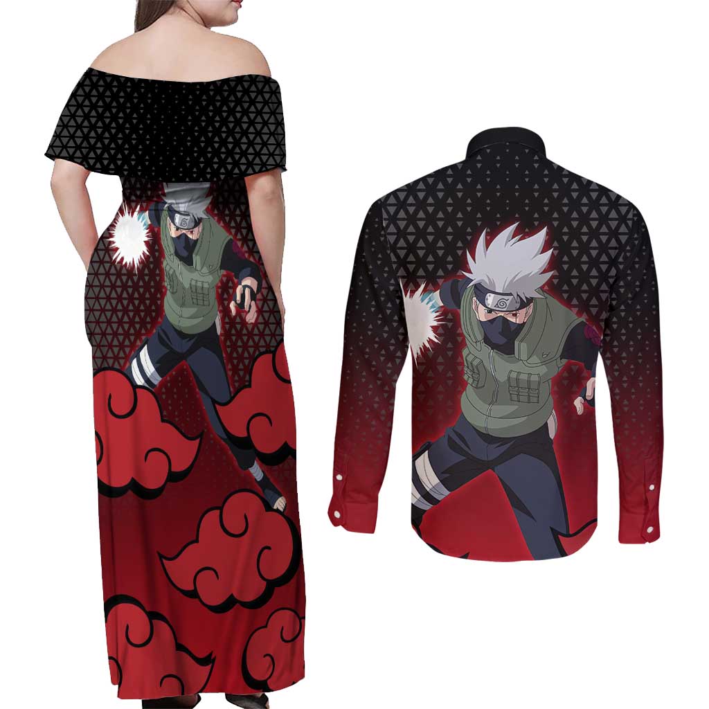 Hatake Kakashi - Naruto Couples Matching Off Shoulder Maxi Dress and Long Sleeve Button Shirt Anime Style