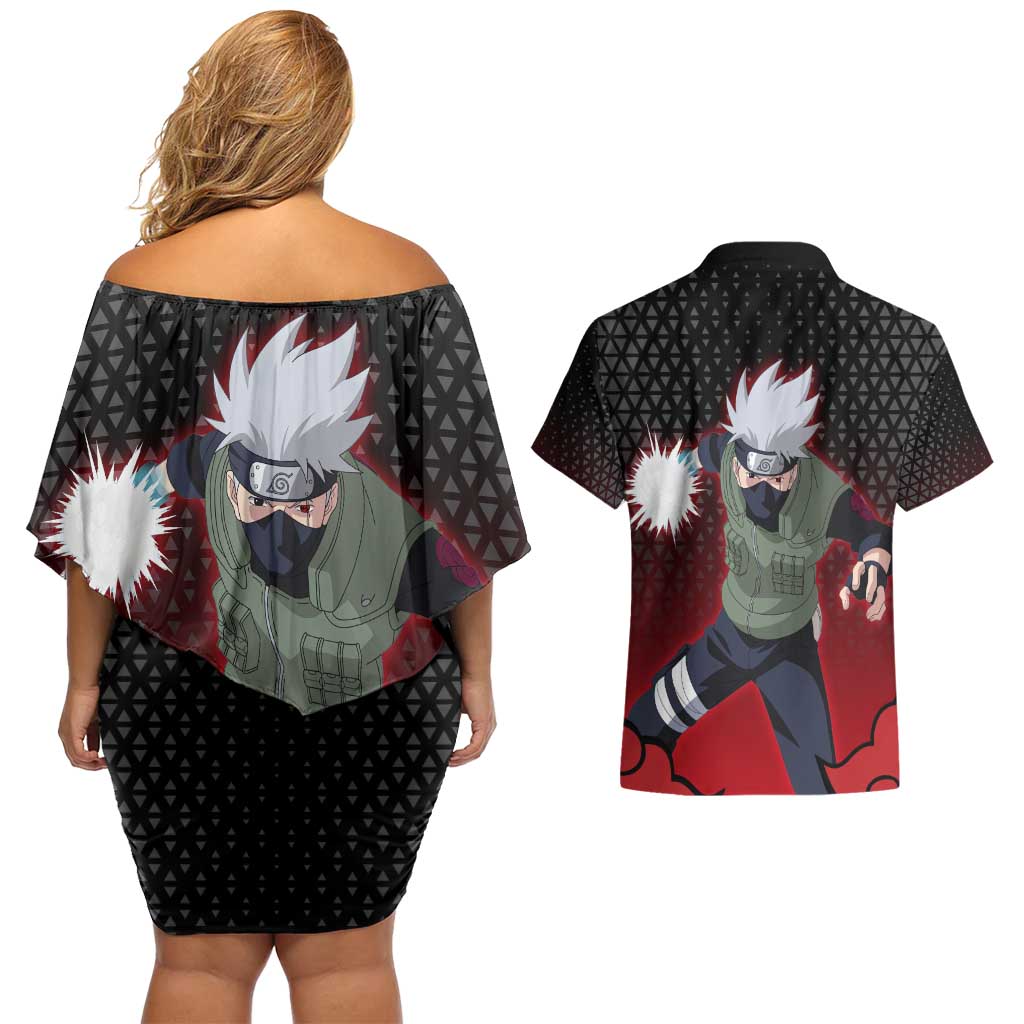 Hatake Kakashi - Naruto Couples Matching Off Shoulder Short Dress and Hawaiian Shirt Anime Style