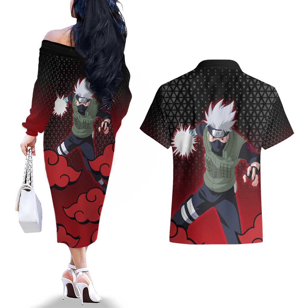 Hatake Kakashi - Naruto Couples Matching Off The Shoulder Long Sleeve Dress and Hawaiian Shirt Anime Style