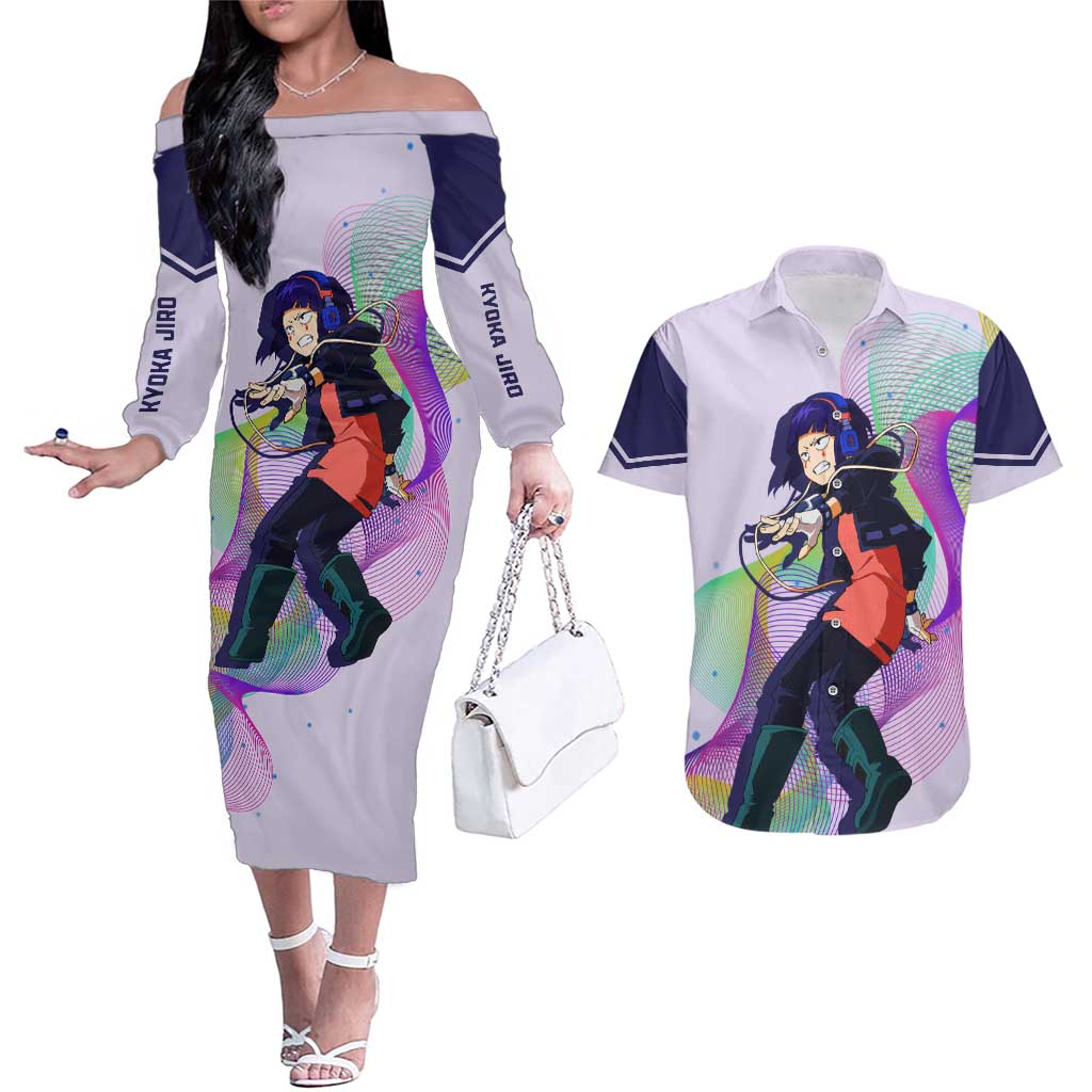 Kyoka Jiro - My Hero Academia Couples Matching Off The Shoulder Long Sleeve Dress and Hawaiian Shirt Anime Style