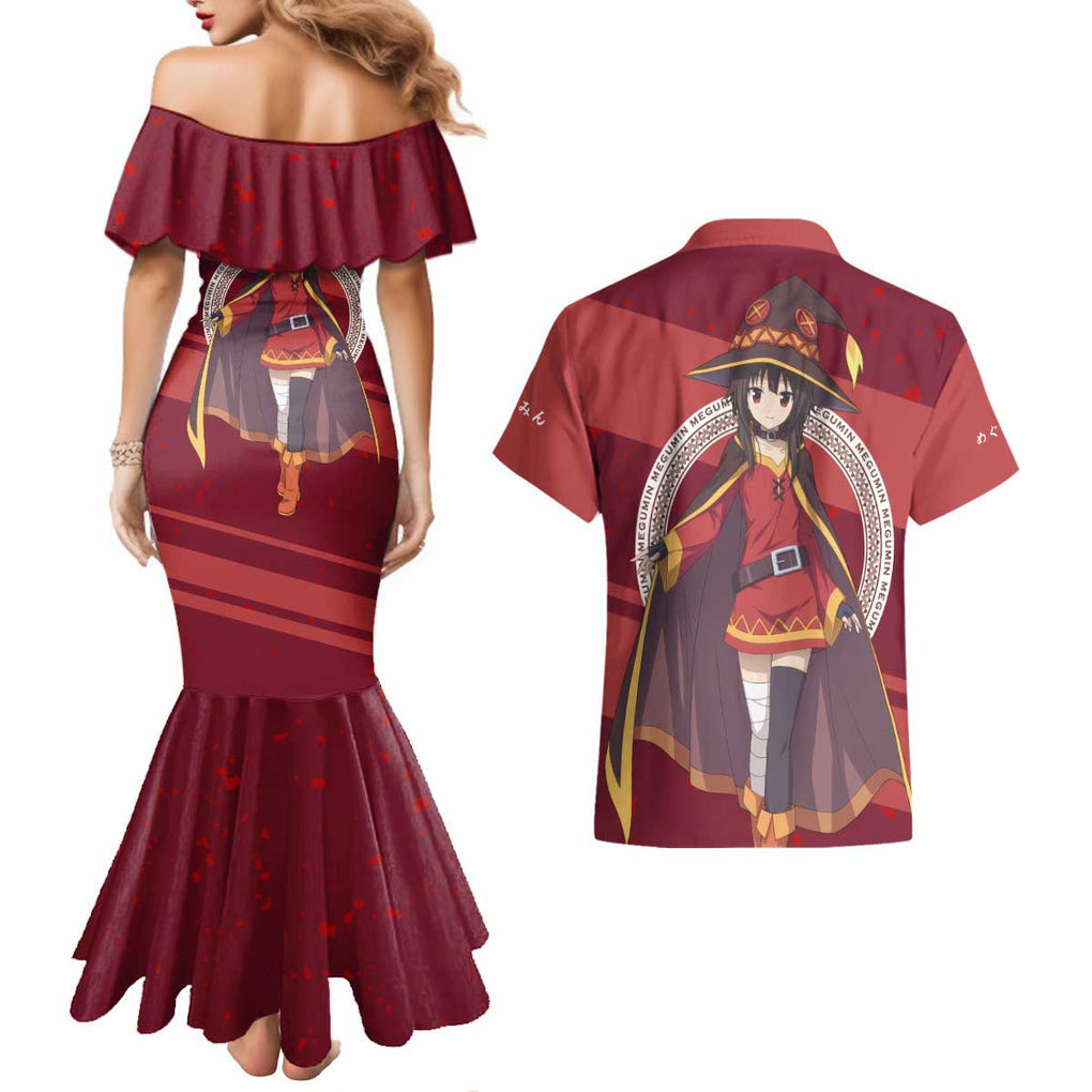 Megumin KonoSuba Couples Matching Mermaid Dress and Hawaiian Shirt Mix Anime Style