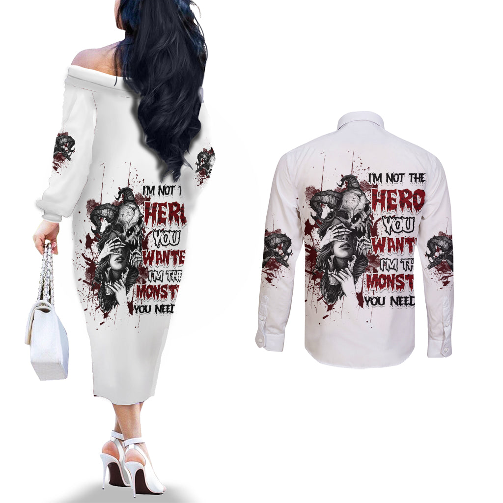 im-not-the-hero-you-wanted-couples-matching-off-the-shoulder-long-sleeve-dress-and-long-sleeve-button-shirt