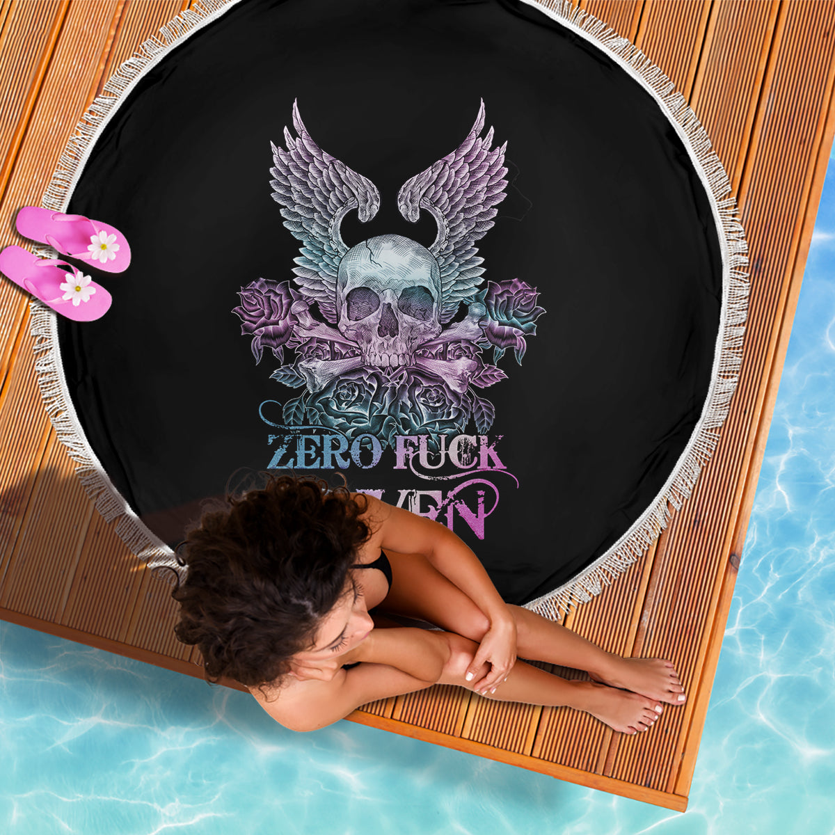 skull-wings-roses-zero-fuck-given-beach-blanket
