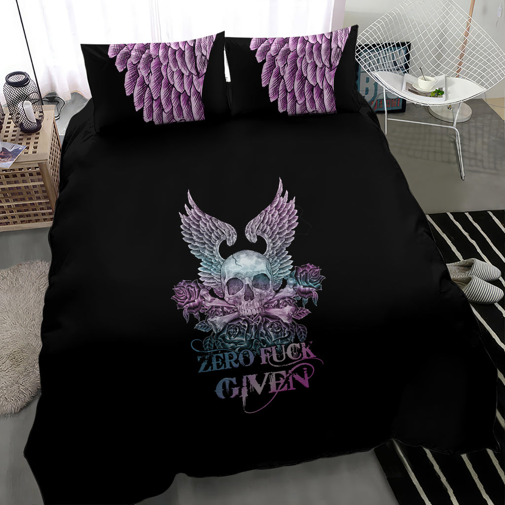 skull-wings-roses-zero-fuck-given-bedding-set
