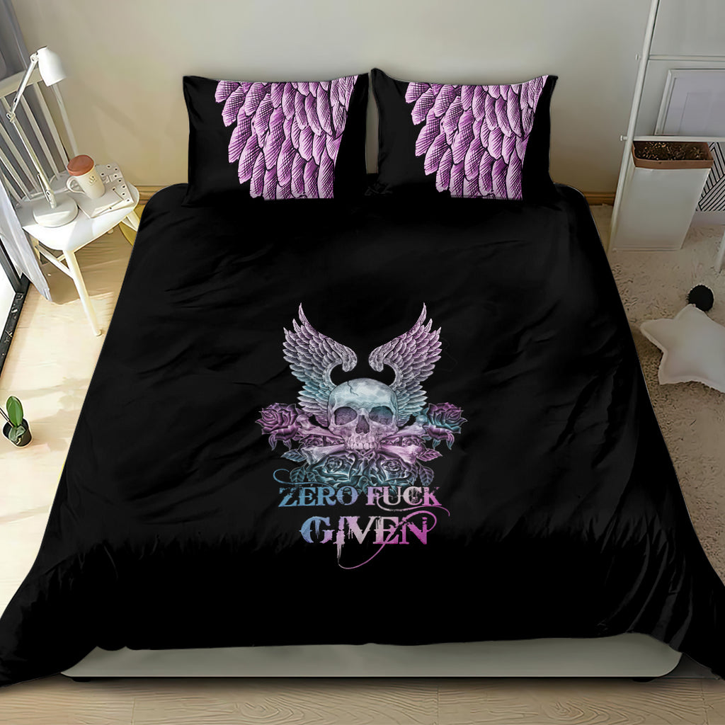 skull-wings-roses-zero-fuck-given-bedding-set