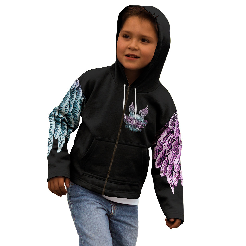 skull-wings-roses-zero-fuck-given-kid-hoodie